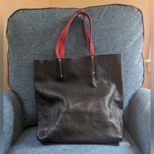 Roots Leather Tote in Black and Red